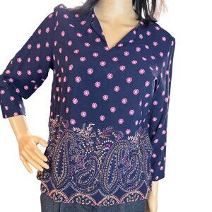 Talbots Petites Notch‎ Neck 3/4 Sleeve Blouse in Paisley Print Size SP